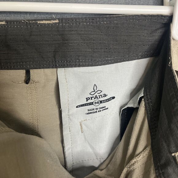 prAna Shorts Mens 36 Beige Tan Rotham Casual Outdoor Hiking Stretch Preppy Logo - Picture 3 of 8